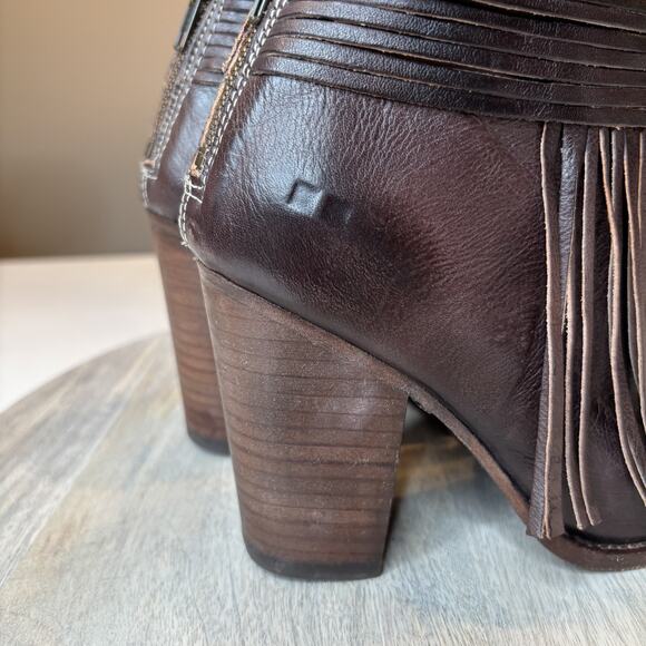 Bed Stu Onset Olivia Peep Toe Women's Fringe Brown Leather Booties Size 6.5 - Picture 6 of 12
